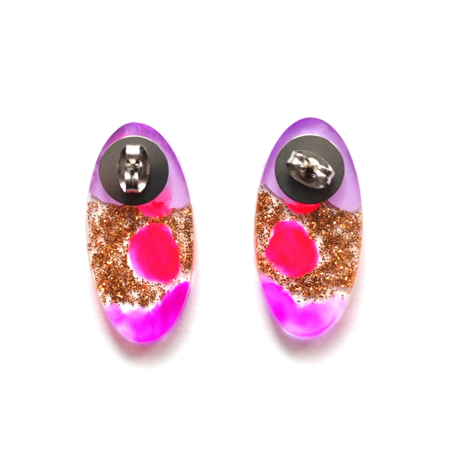 BooandBooFactory Pink Purple Glitter stiftøredobber resin