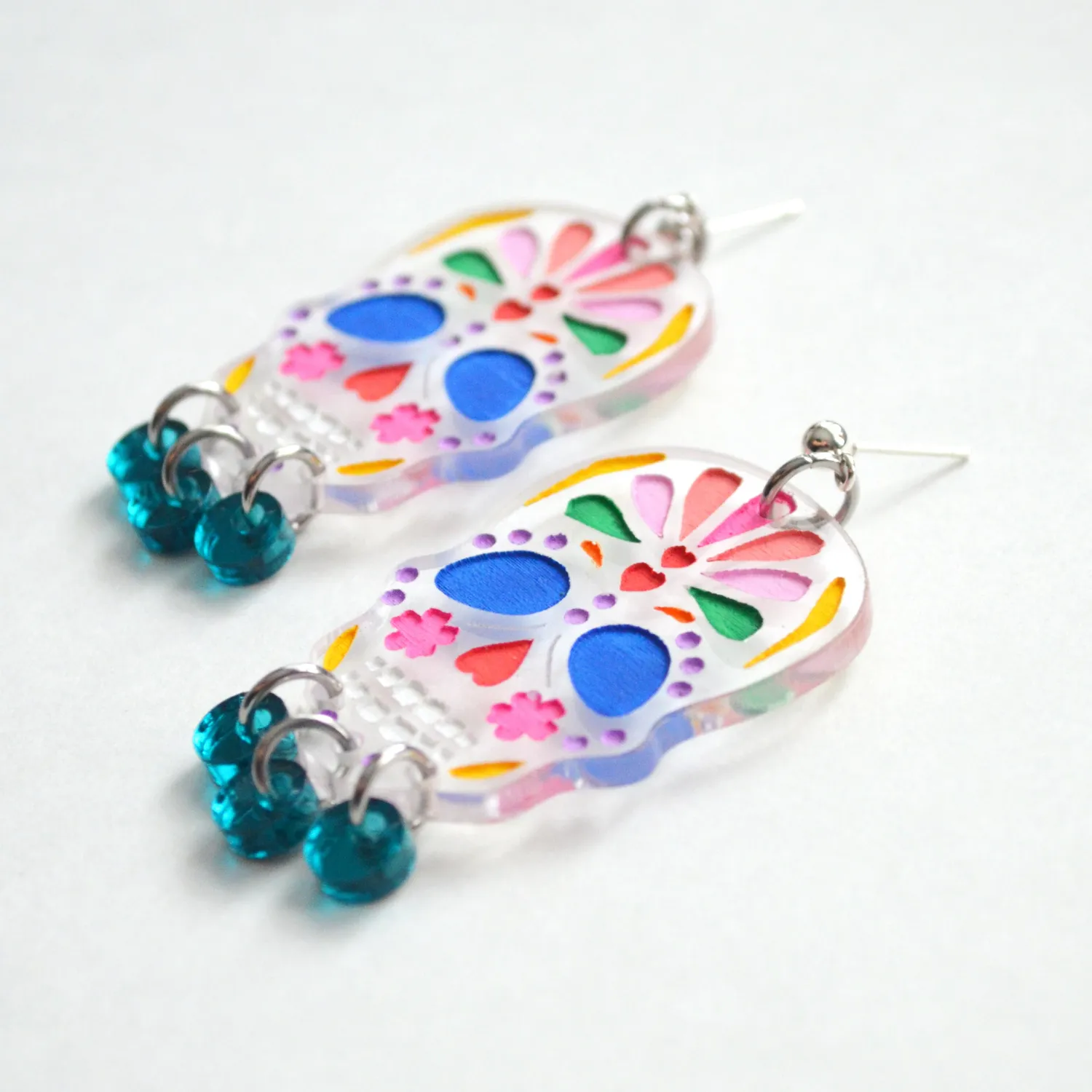 BooandBooFactory Sugar Skull Rainbow øredobber turkis