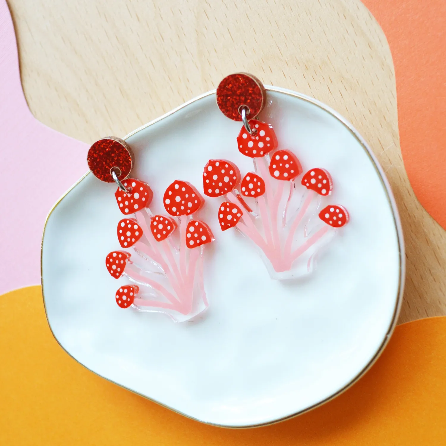 BooandBooFactory Amanita Mushroom øredobber 1 par rød