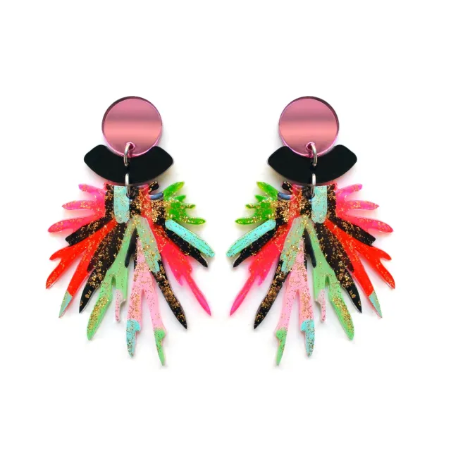 BooandBooFactory Pink and Red Pom Pom øredobber akryl dusk