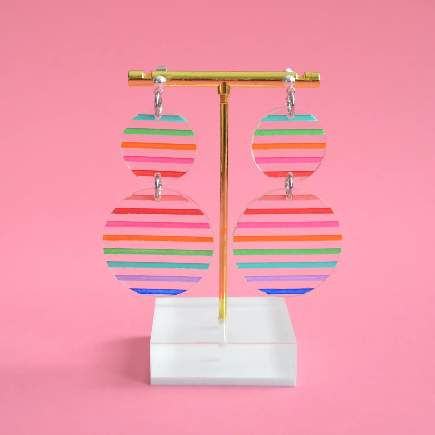 BooandBooFactory Rainbow Stripe øredobber gull oval