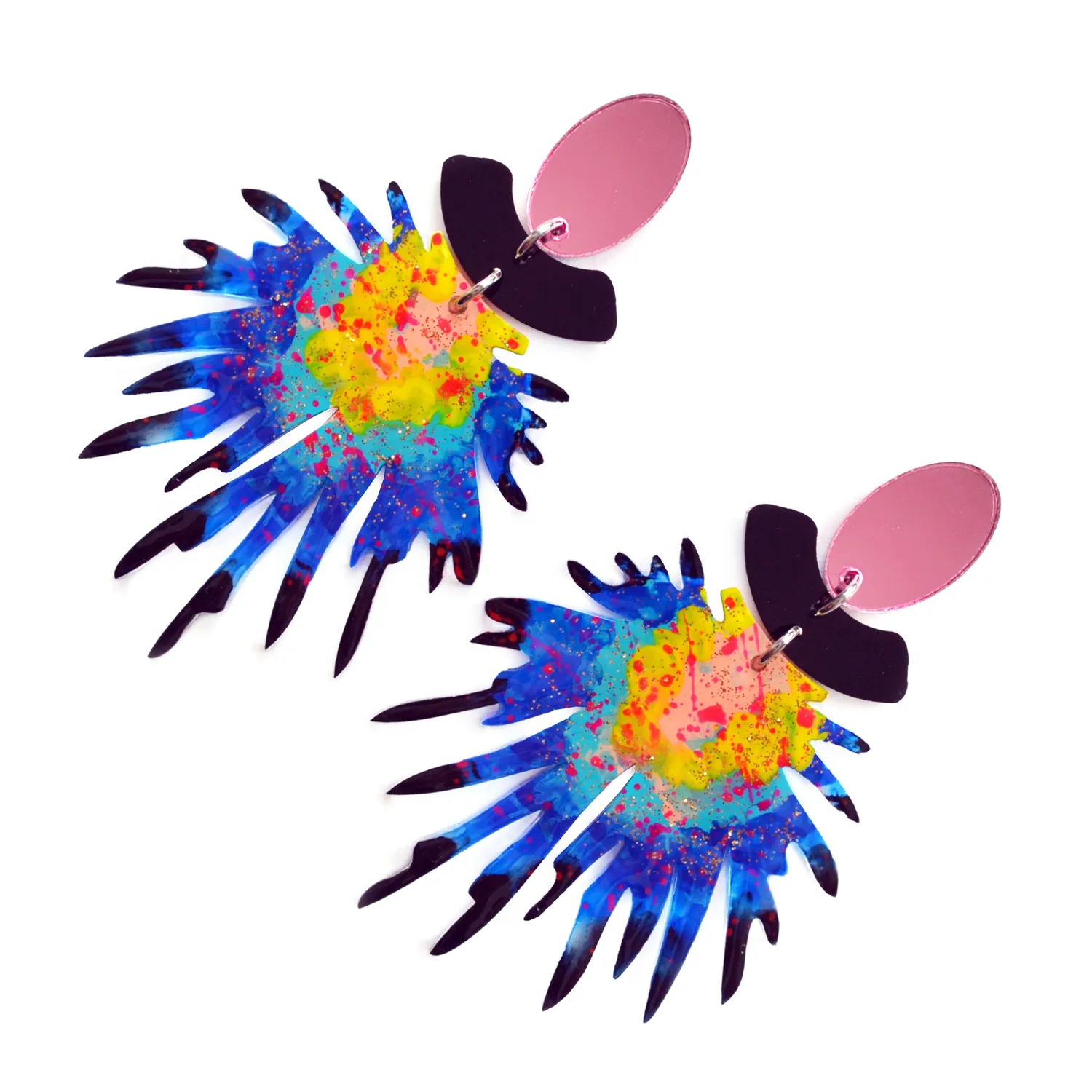 BooandBooFactory Pom Blue and Pink øredobber akryl blå rosa
