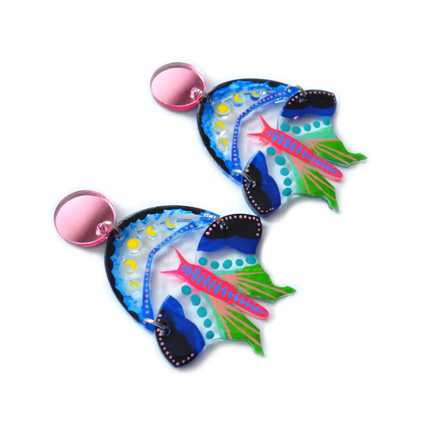 BooandBooFactory Moth and Moon øredobber blå rosa