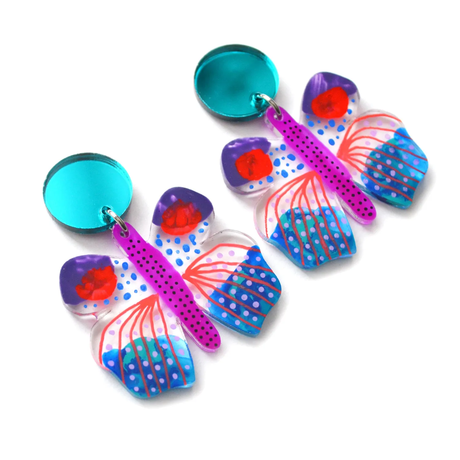 BooandBooFactory Colorful Purple Geometric Butterfly øredobber lilla