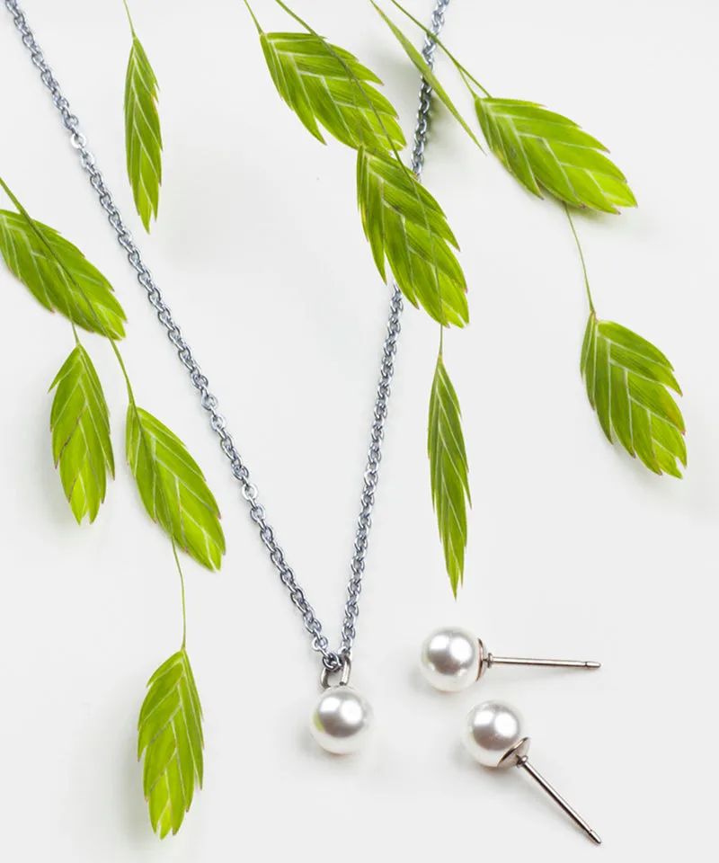 Blomdahl Pearl halskjede 6 mm white sølvfarget hudvennlig