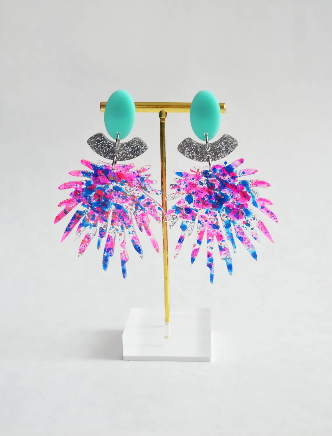 BooandBooFactory Pink Pom Pom Dangle øredobber glitter