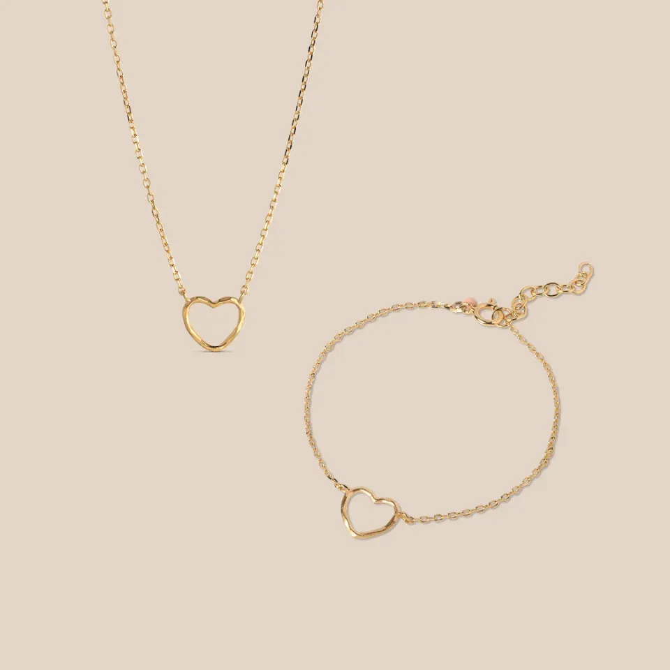 Enamel Organic Heart smykkesett gull gave