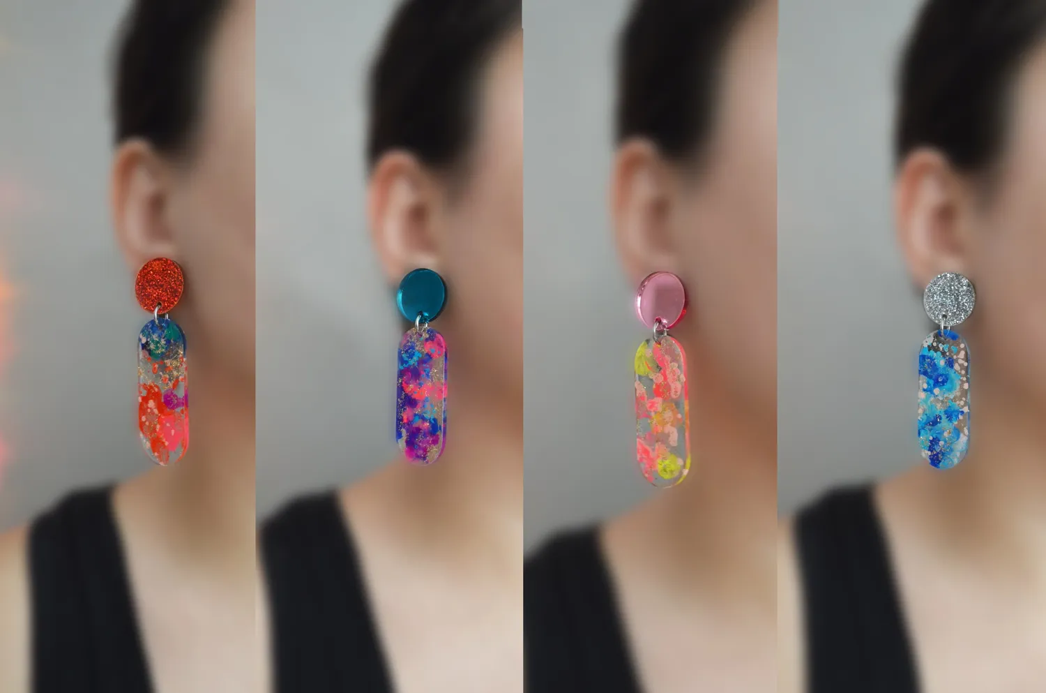 BooandBooFactory Small Oval Drop øredobber hot pink blue