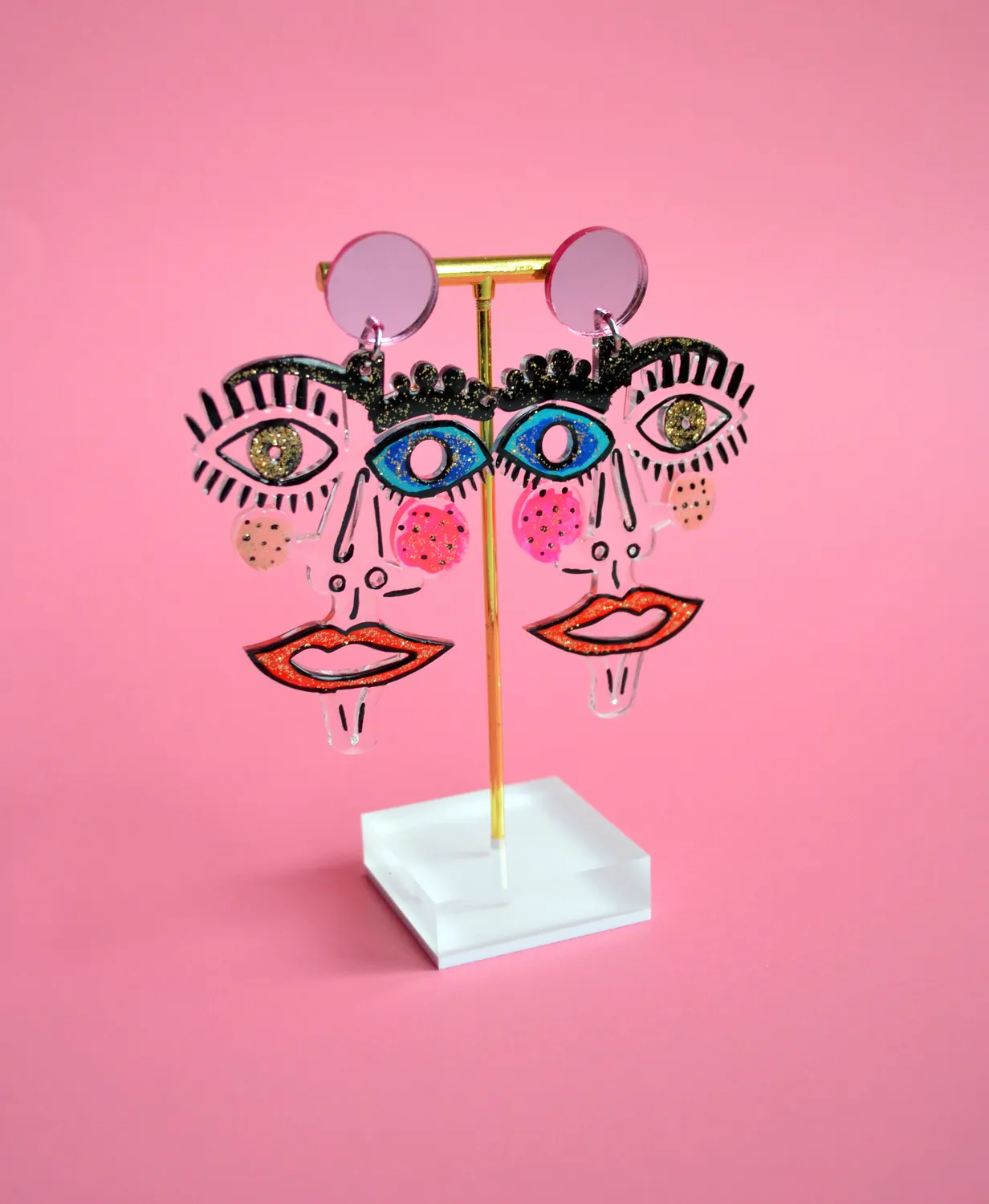 BooandBooFactory Clear Face resin øredobber rosa