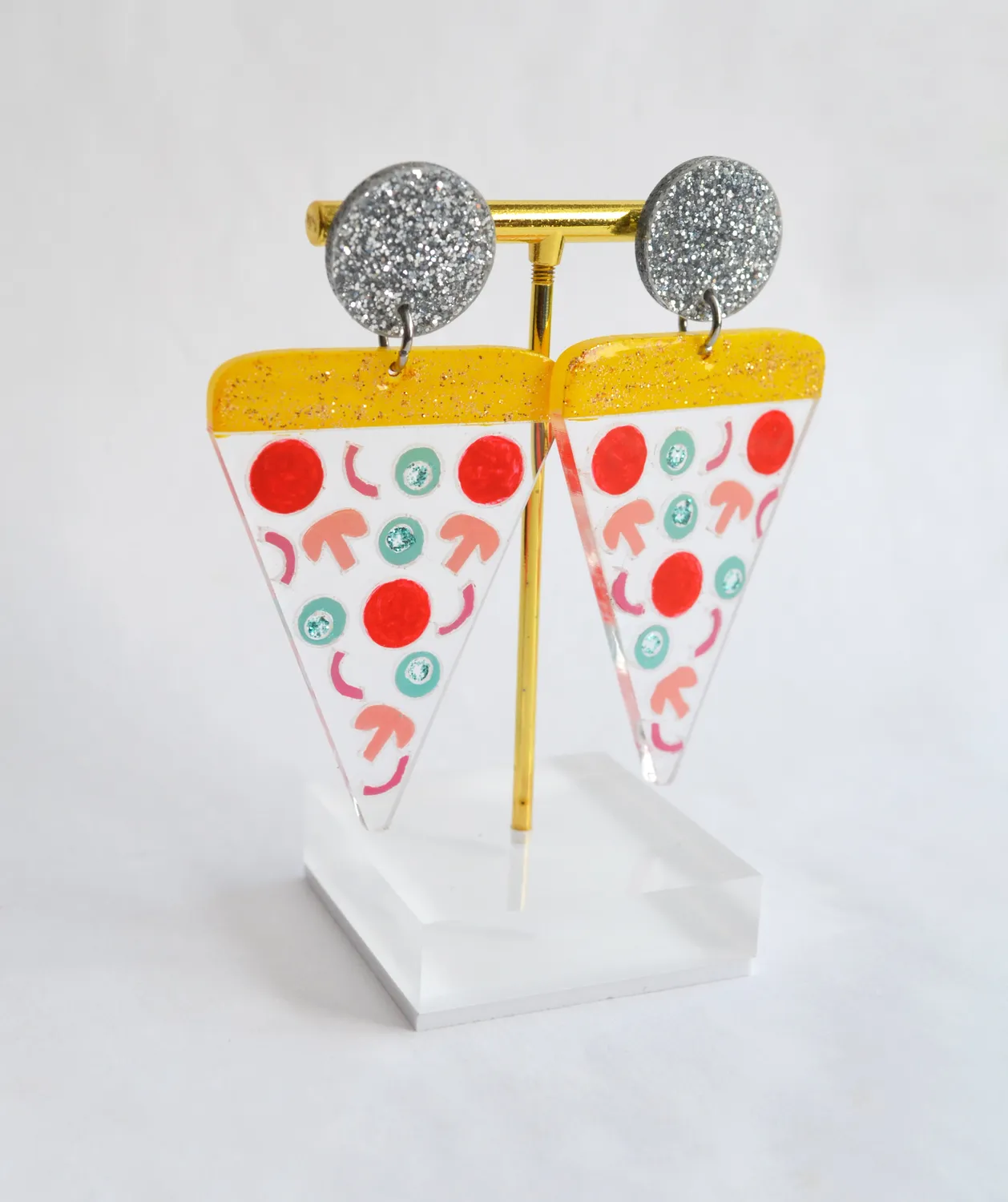 BooandBooFactory Confetti Pizza øredobber klar akryl