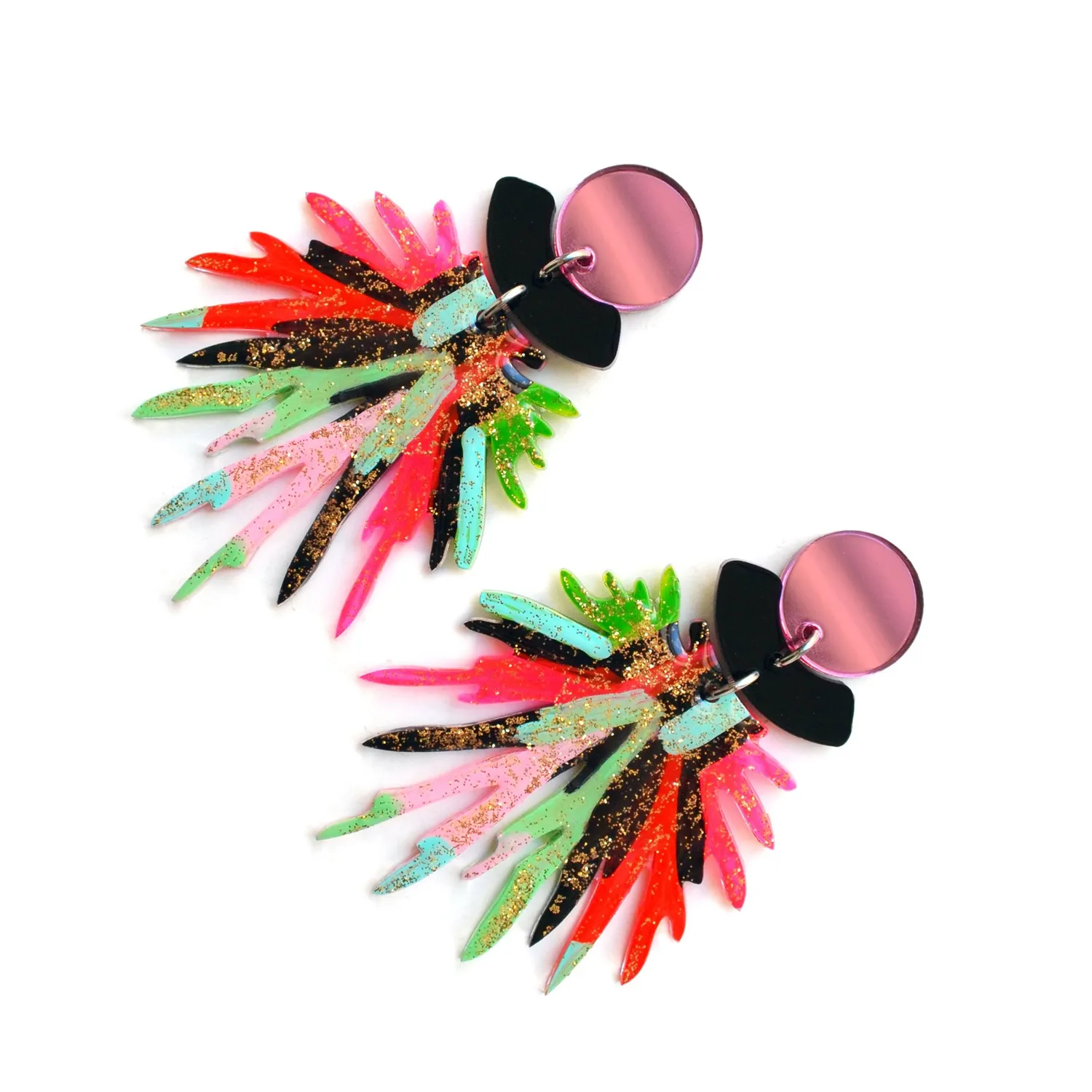 BooandBooFactory Pink and Red Pom Pom øredobber akryl dusk