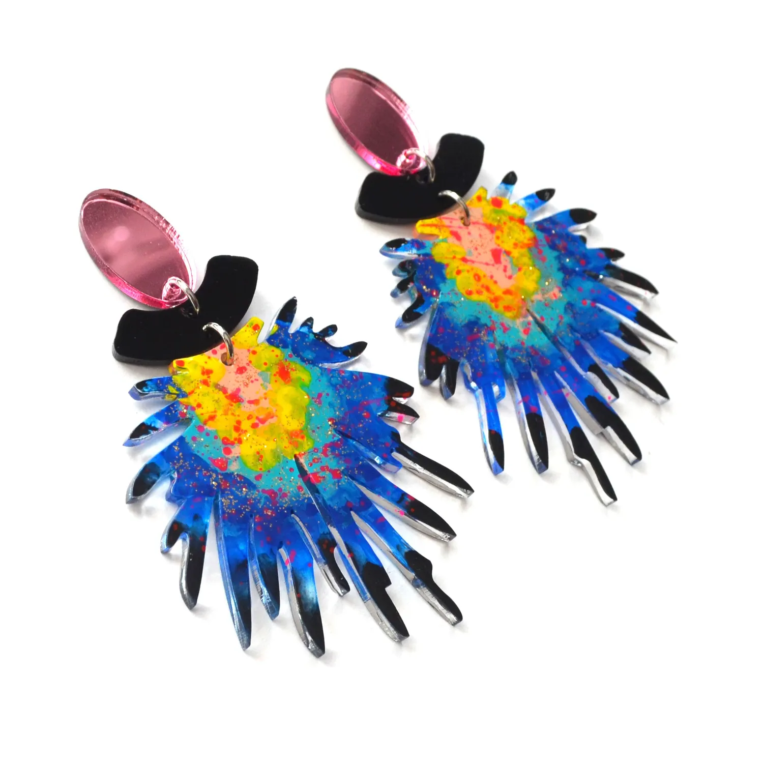 BooandBooFactory Pom Blue and Pink øredobber akryl blå rosa