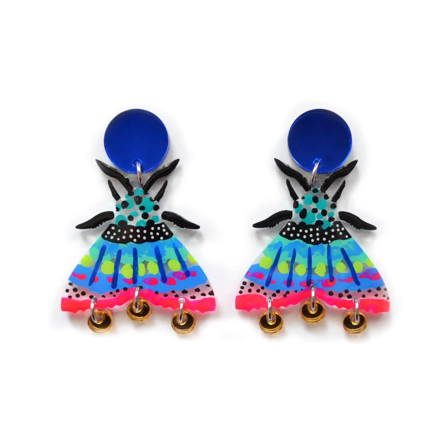 BooandBooFactory Moth Blue Pink akryl øredobber