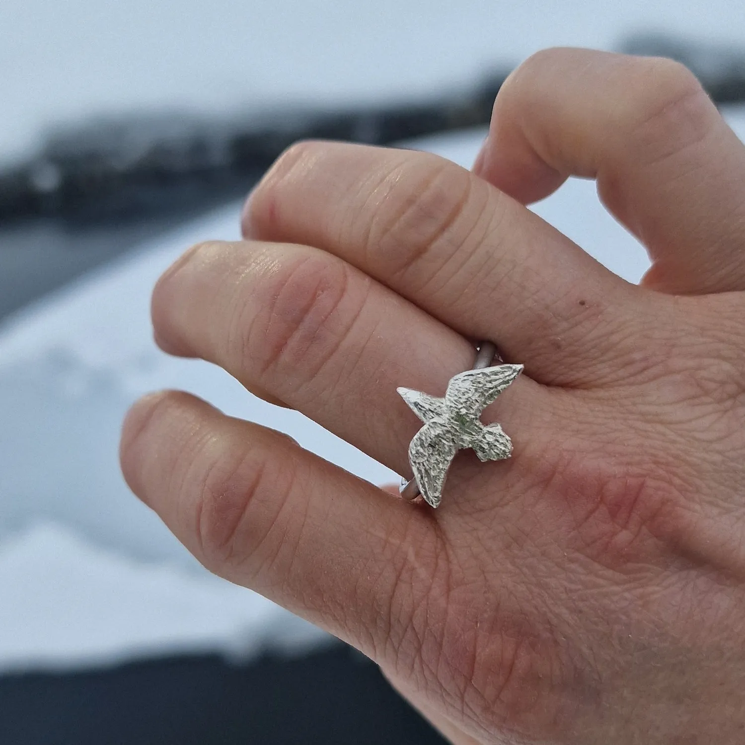 Kunstnerbonden Fri som fuglen mini ring sølv