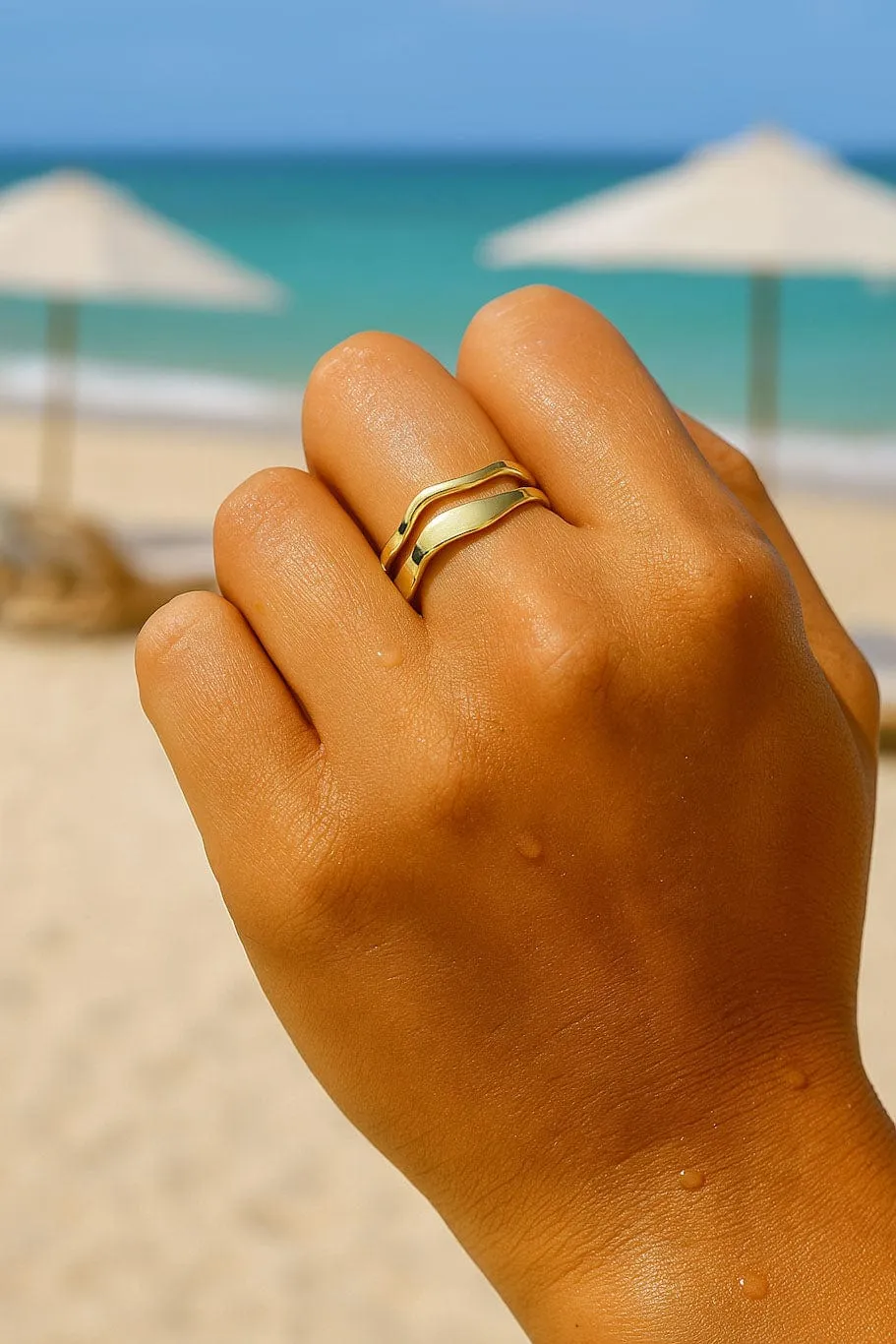 Mea Nani Stack ringsett 18K gull 2 ringer nikkelfri