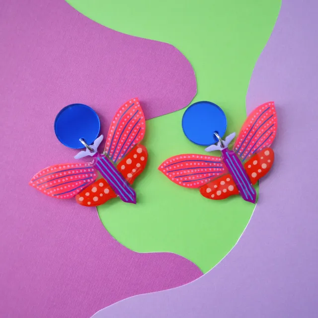 BooandBooFactory Butterfly øredobber lilla rød geometrisk