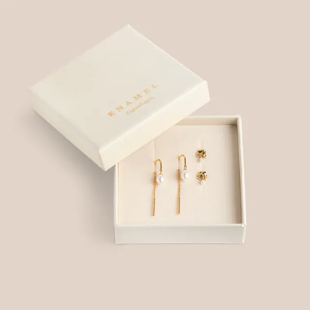 Enamel Classic Pearl gavesett øreringer gull