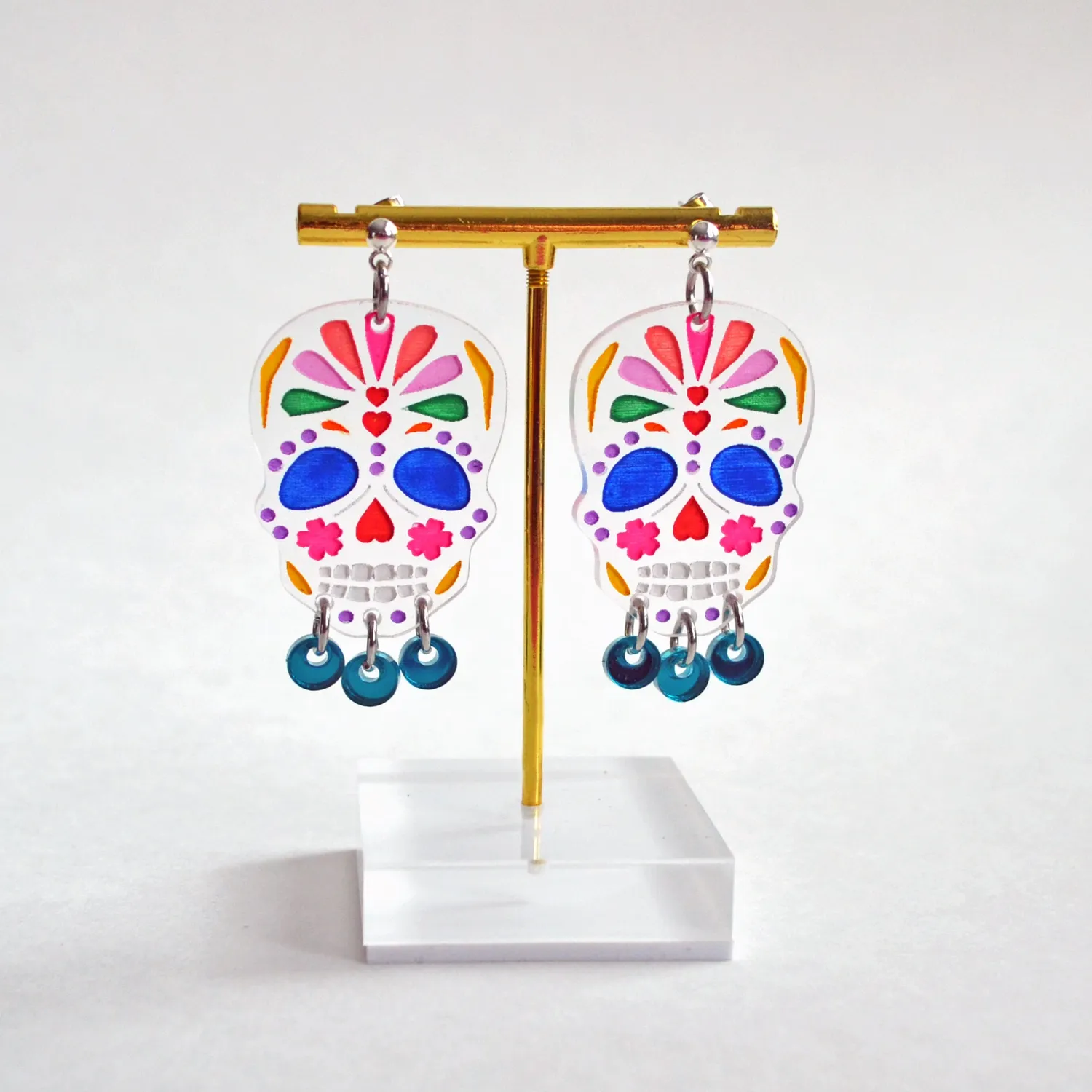 BooandBooFactory Sugar Skull Rainbow øredobber turkis