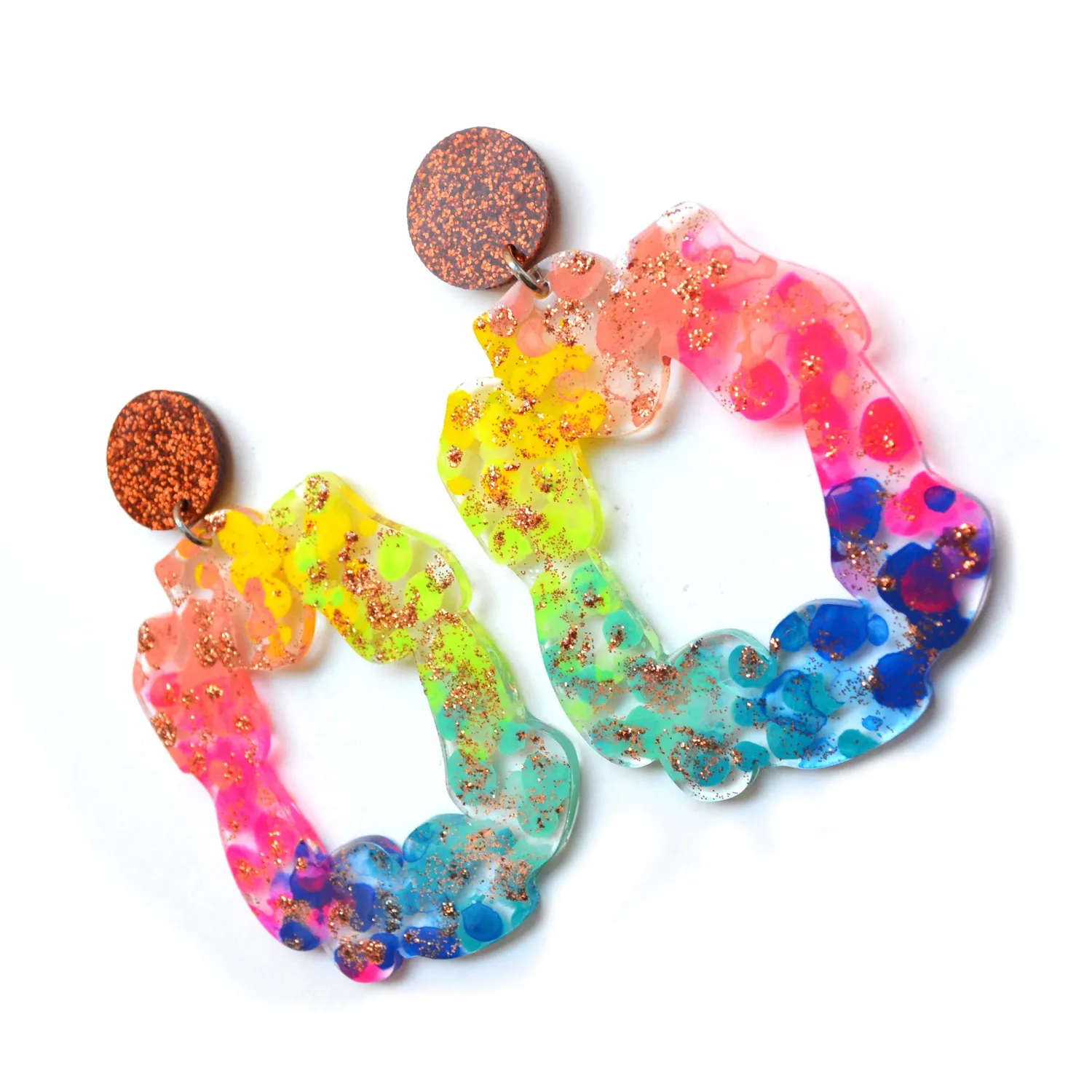 BooandBooFactory Rainbow kobber glitter hoop øredobber