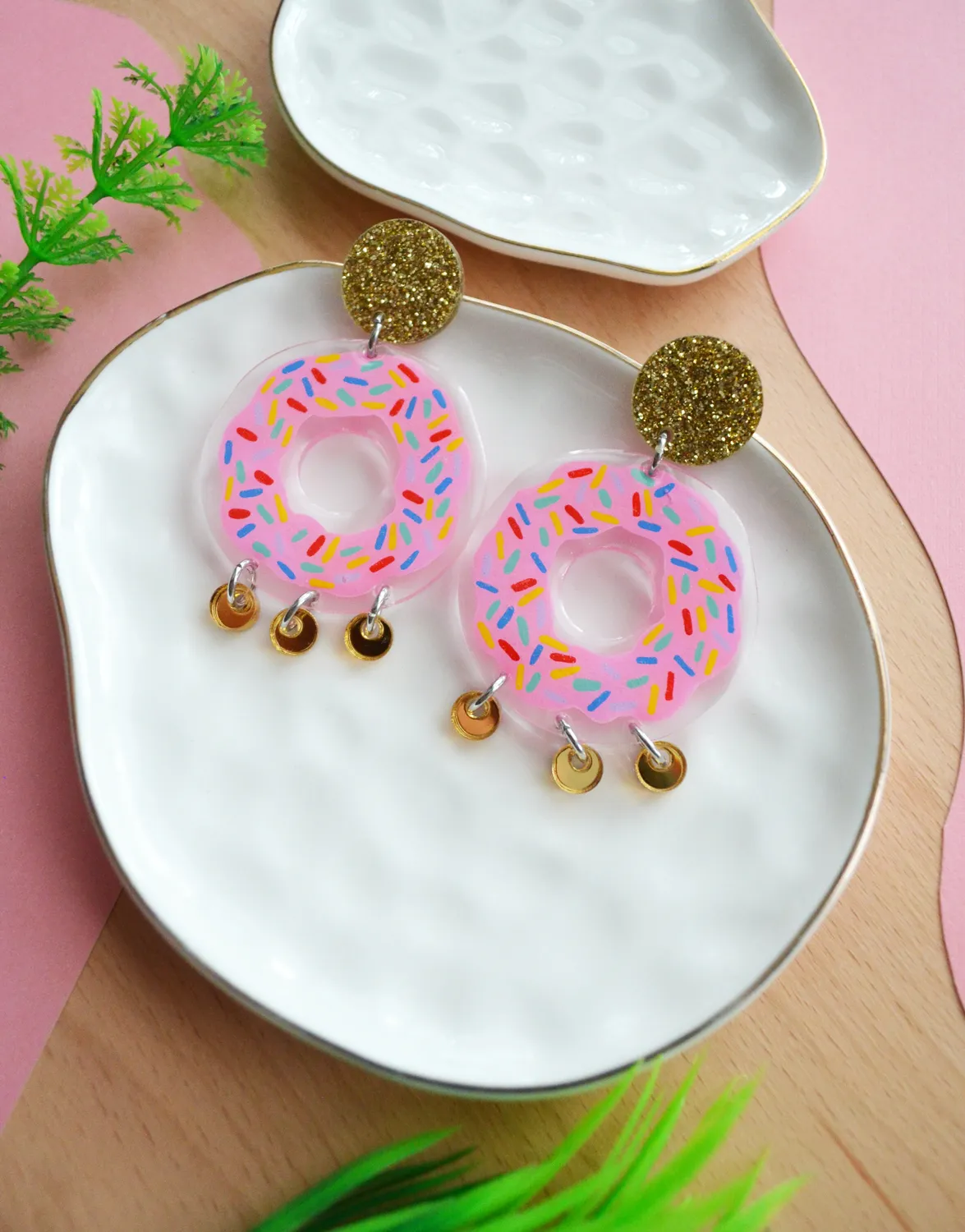 BooandBooFactory Pink Gold Donut øredobber smultring rosa