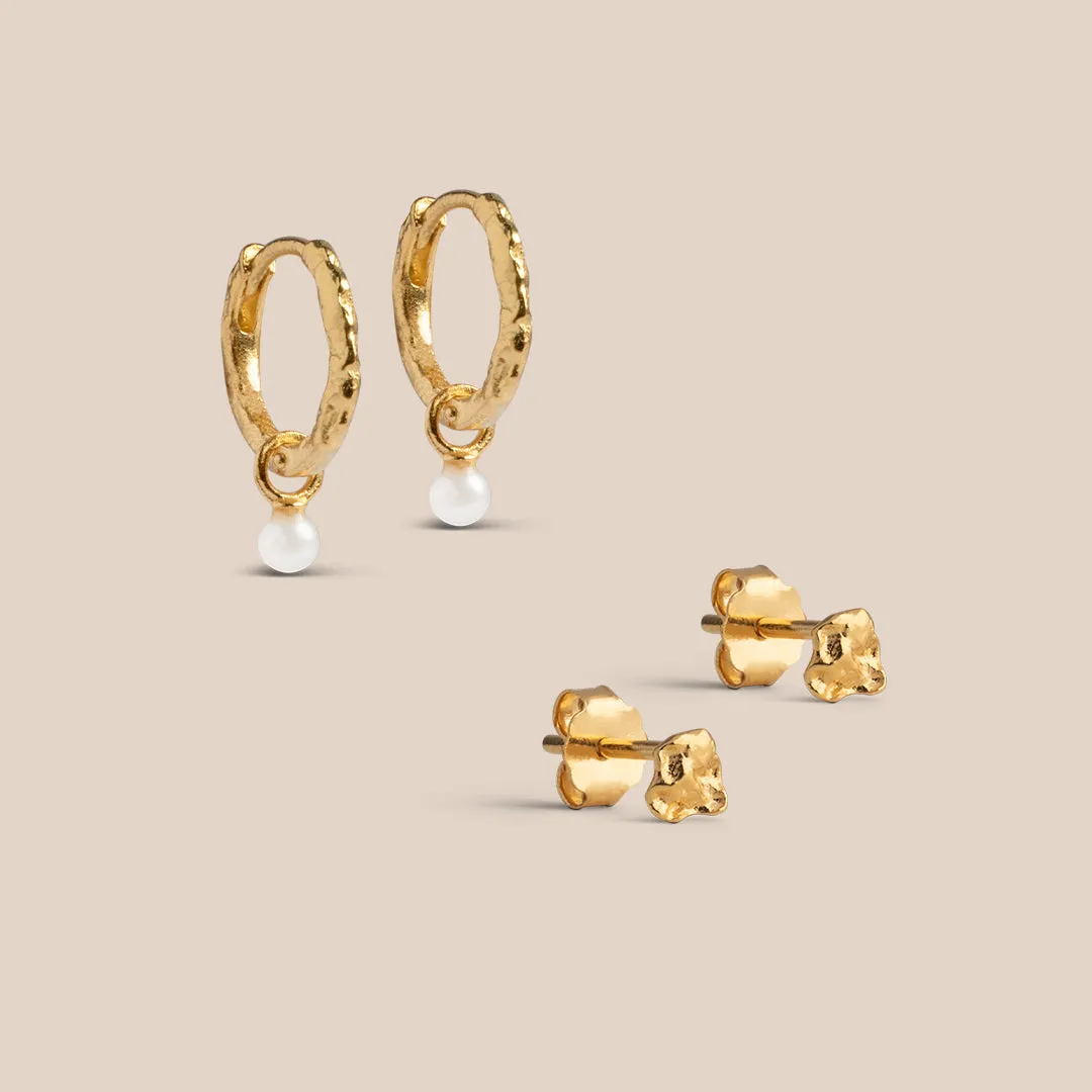 Enamel Rio Mini Pearl Hoops øredobber gavesett 2 par gull