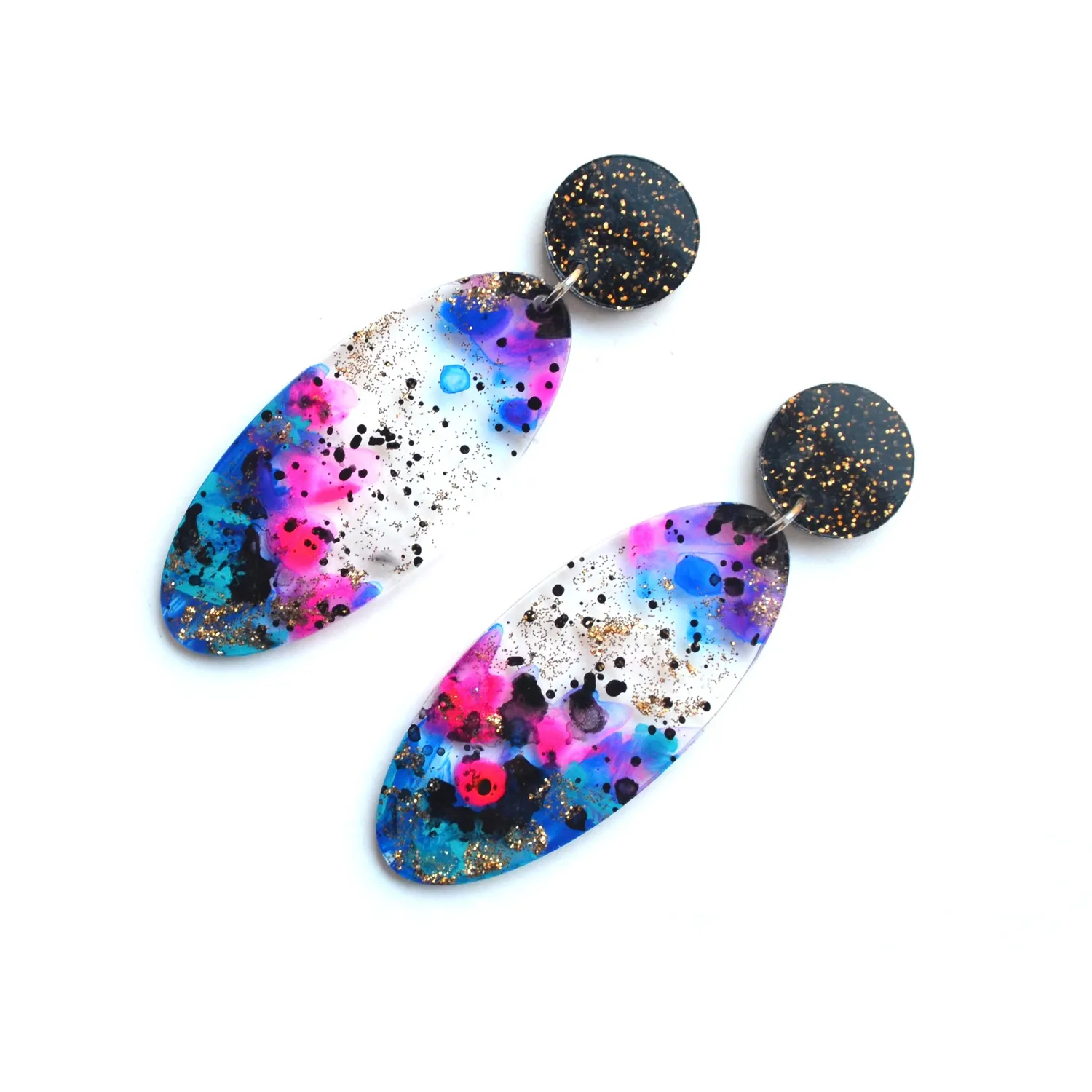 BooandBooFactory Space Oval Drop øredobber svart glitter