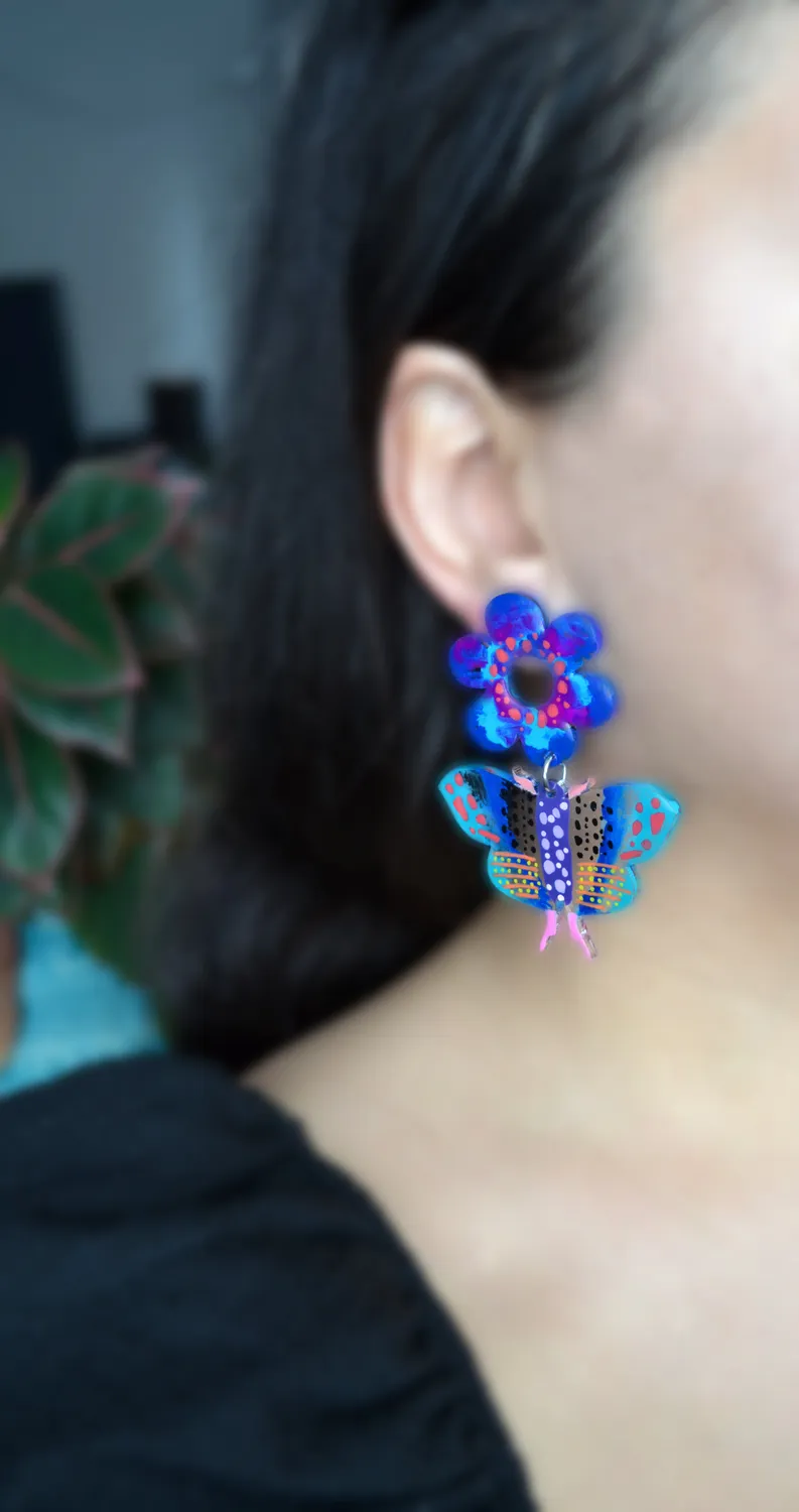 BooandBooFactory Blue Butterfly Flower øredobber resin