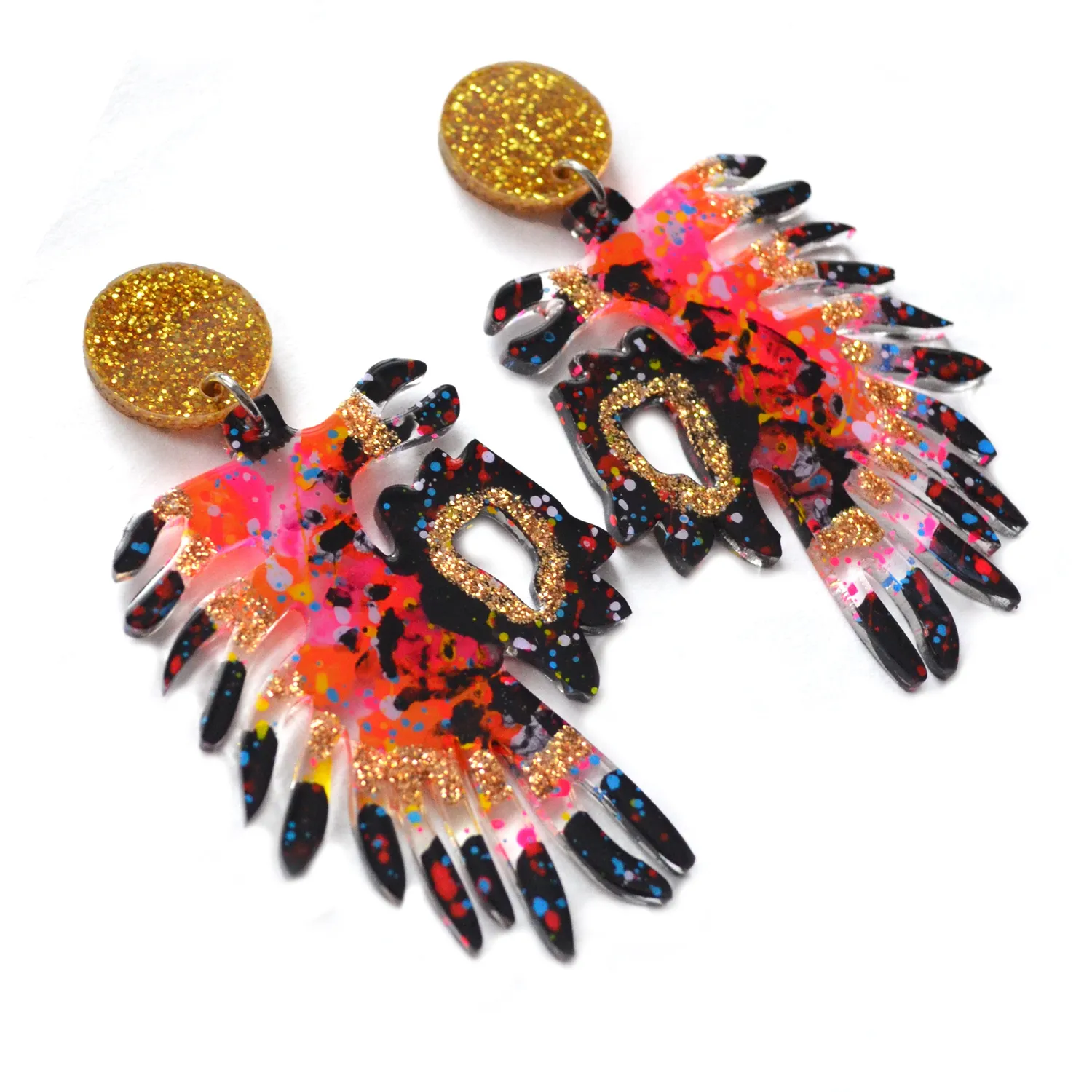 BooandBooFactory Gold Pink Leaf resin øredobber glitter