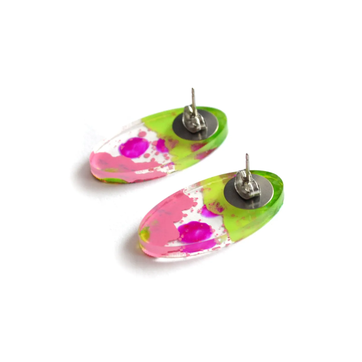 BooandBooFactory Glitter Oval studs rosa grønn