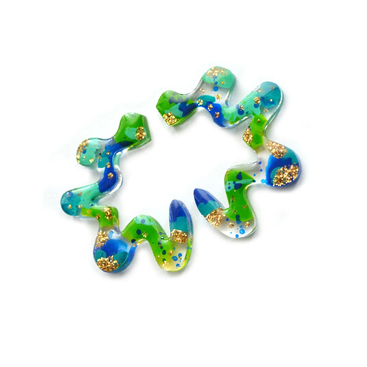 BooandBooFactory Squiggle Abstract Art Wavy øredobber blå-grønn