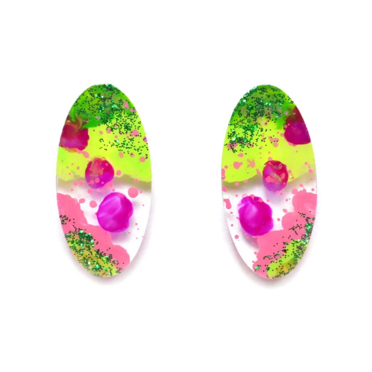 BooandBooFactory Glitter Oval studs rosa grønn