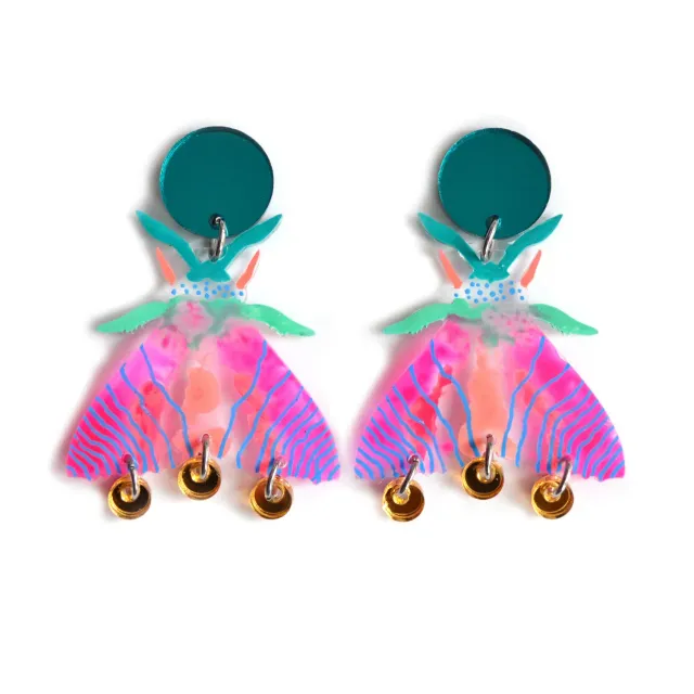 BooandBooFactory Neon Moth øredobber akryl rosa-mint