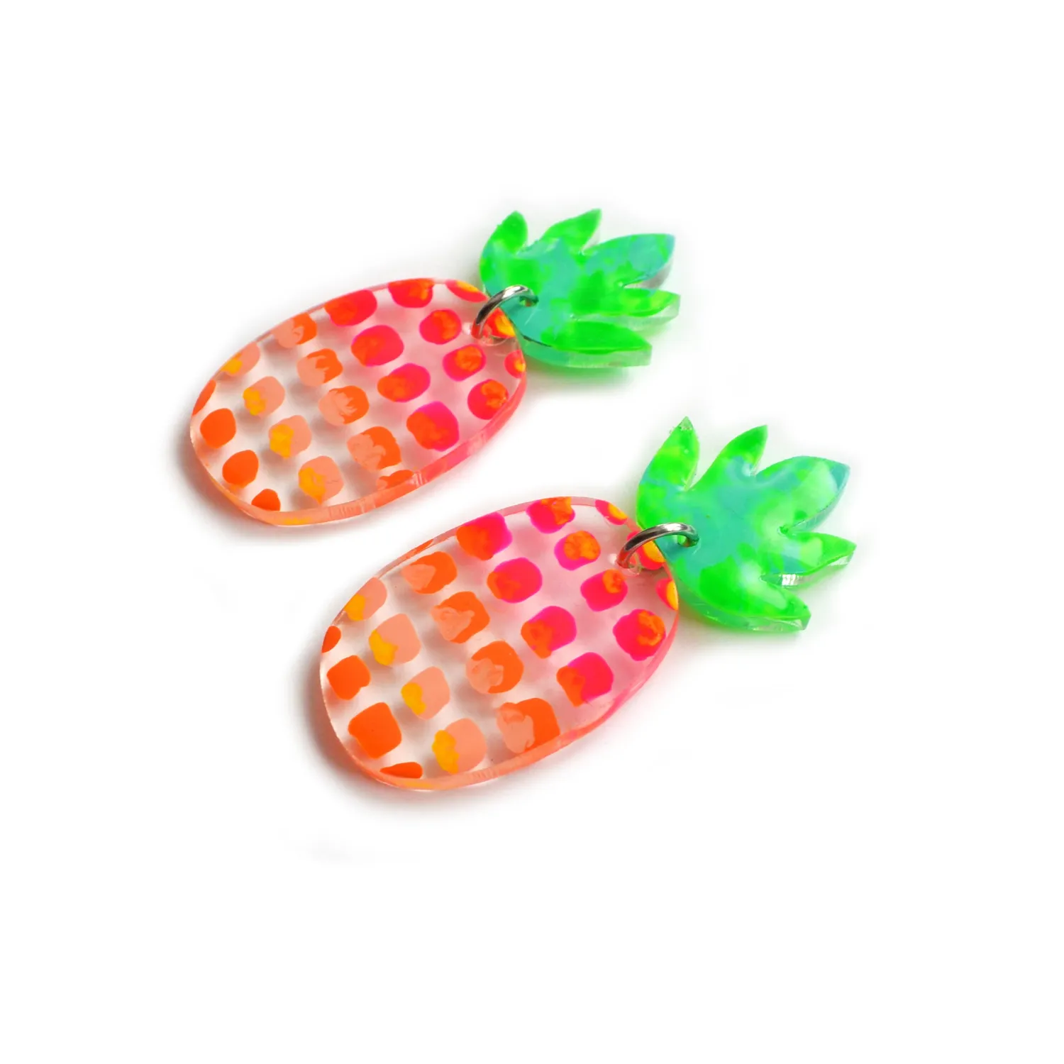 BooandBooFactory Pineapple øredobber rosa grønn akryl
