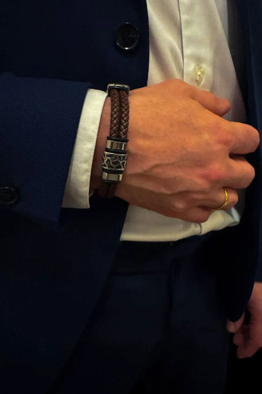 Mea Nani Norheim herrearmbånd brunt skinn stål
