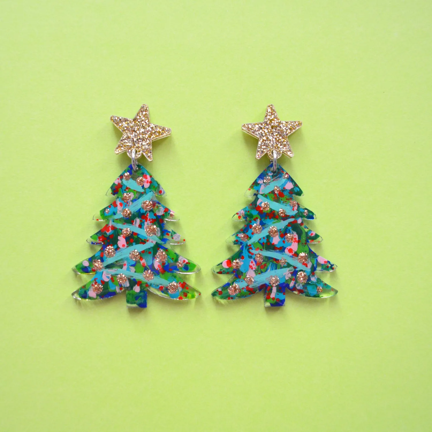 BooandBooFactory Holiday Tree øredobber abstrakt rosa akryl