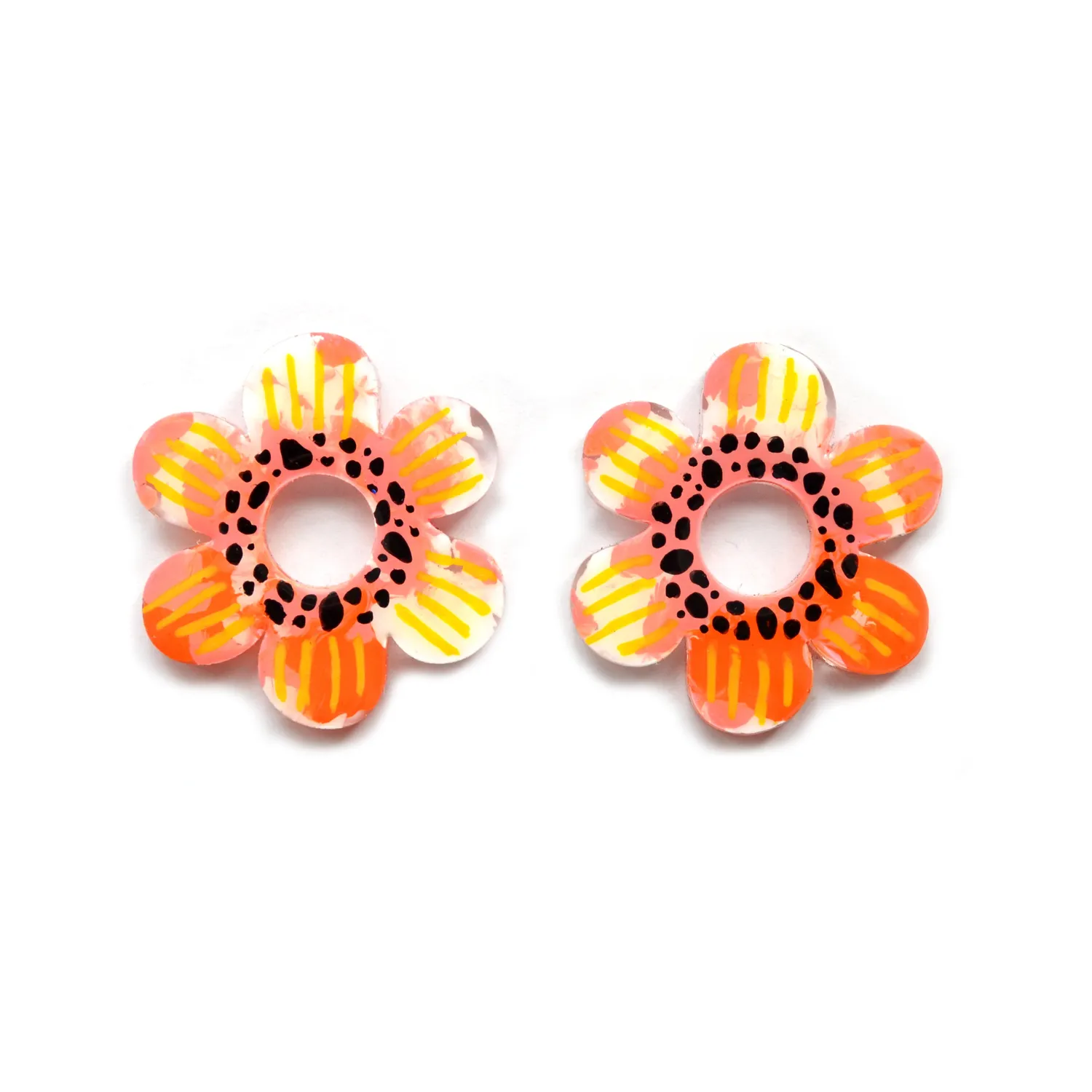 BooandBooFactory Orange Pink Flower Stud blomsterøredobber