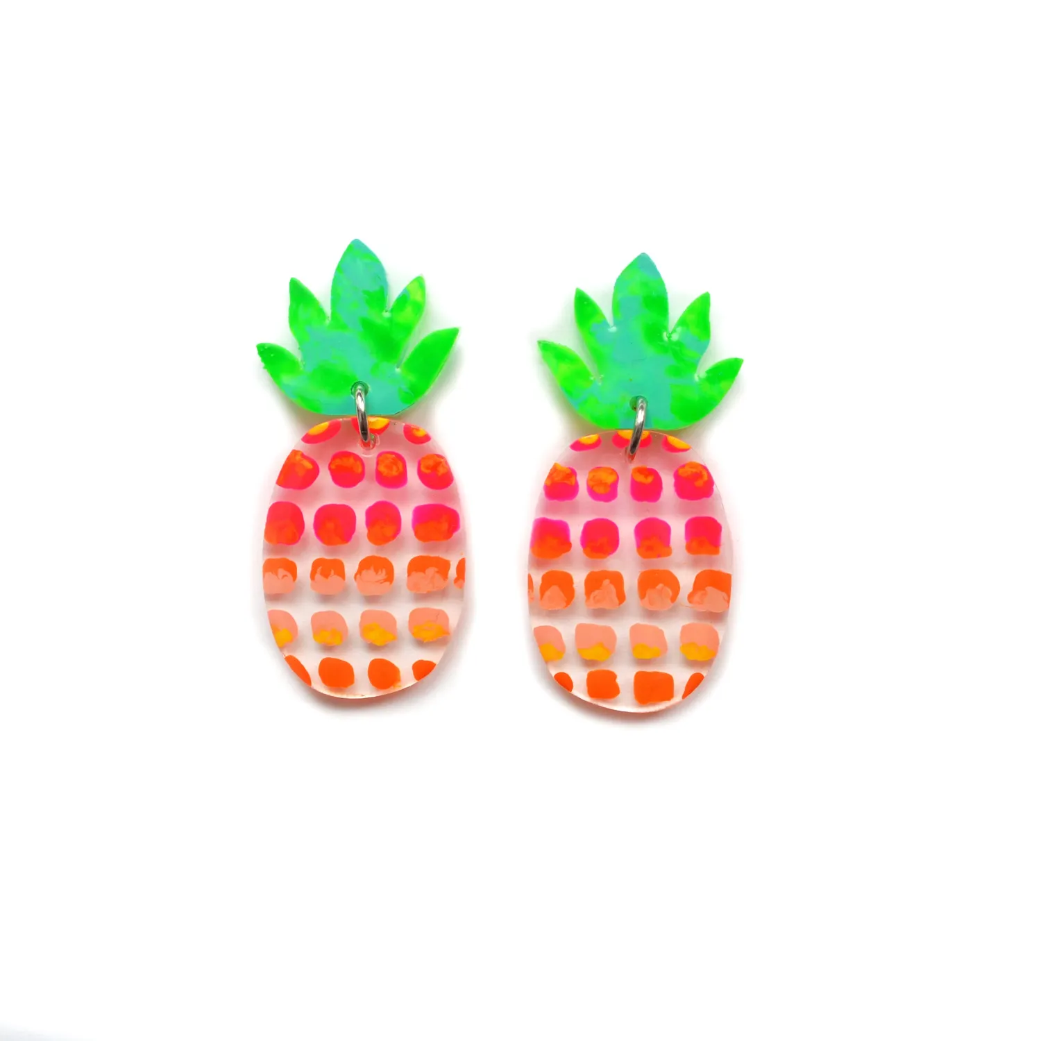 BooandBooFactory Pineapple øredobber rosa grønn akryl