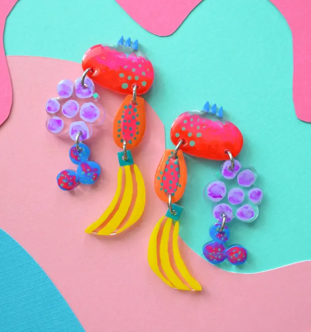 BooandBooFactory Fruit Salad øredobber akryl fruktmotiv