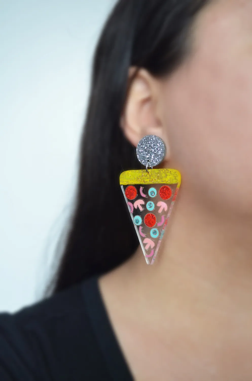 BooandBooFactory Confetti Pizza øredobber klar akryl