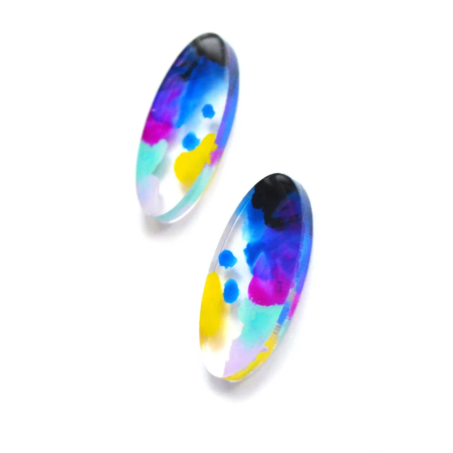 BooandBooFactory Blue and Purple Abstract Art Oval stud-øredobber