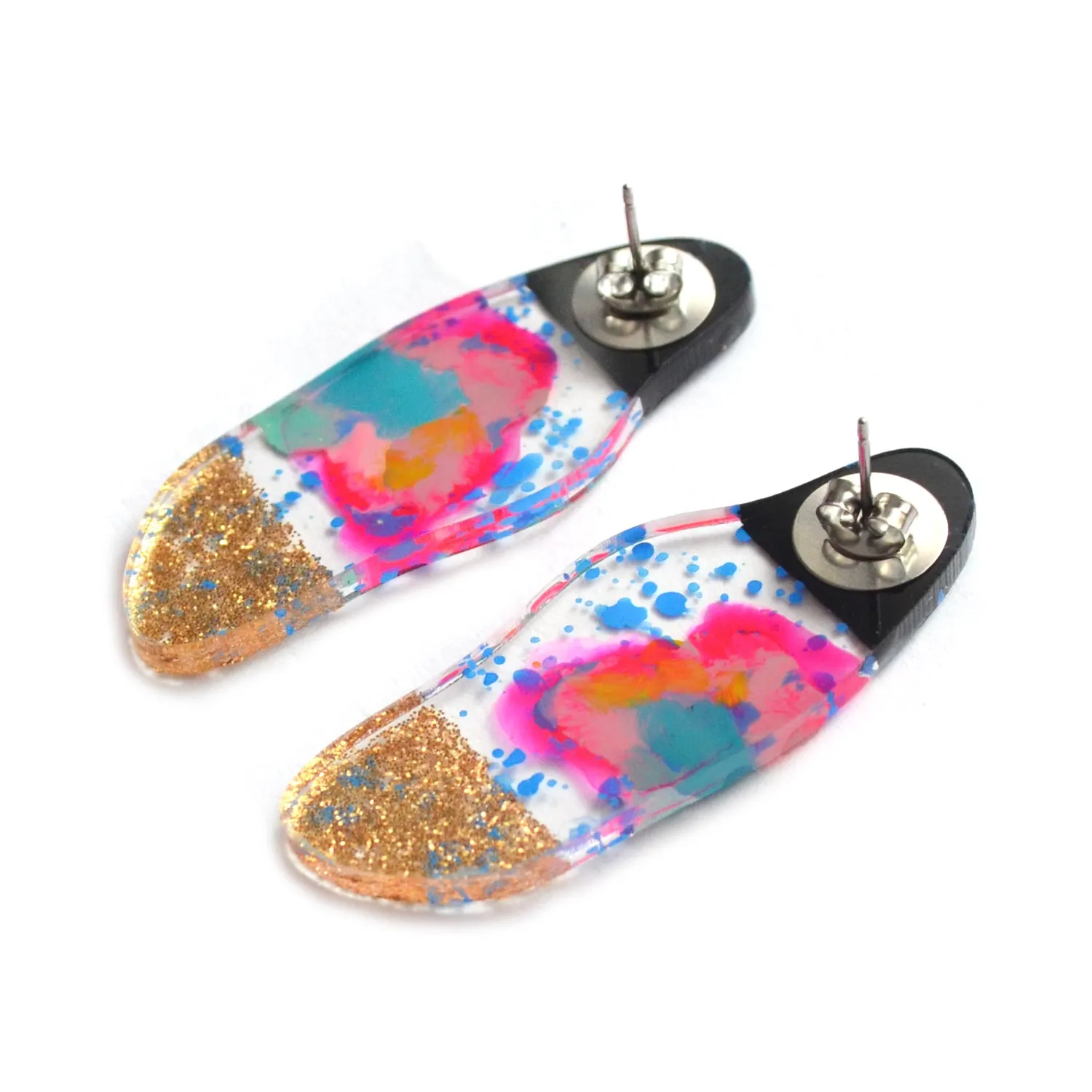 BooandBooFactory Squiggle studs akryl rosa abstrakt
