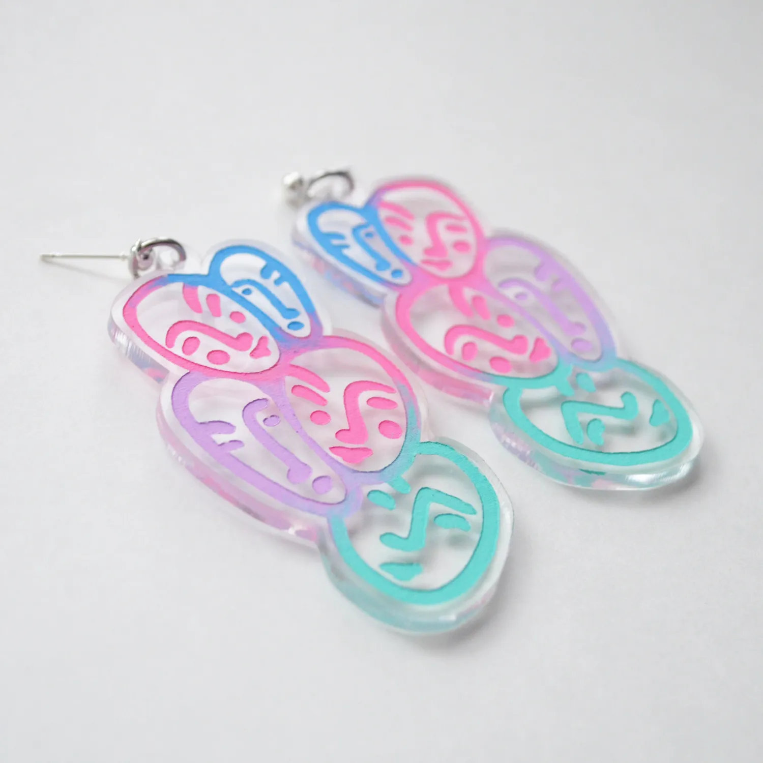 BooandBooFactory Face Ombre øredobber blå rosa 64 mm