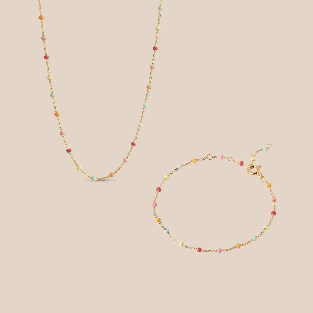 Enamel Lola Rainbow smykkesett halskjede + armbånd gave