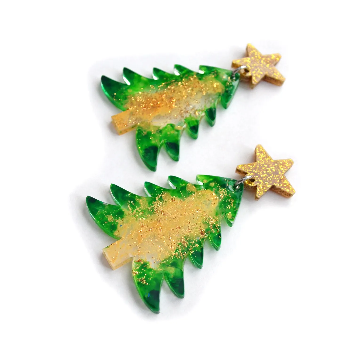 BooandBooFactory Christmas Tree juletre øredobber grønn glitter