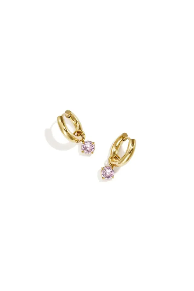 Mea Nani Blush hoops øredobber gull rosa stein