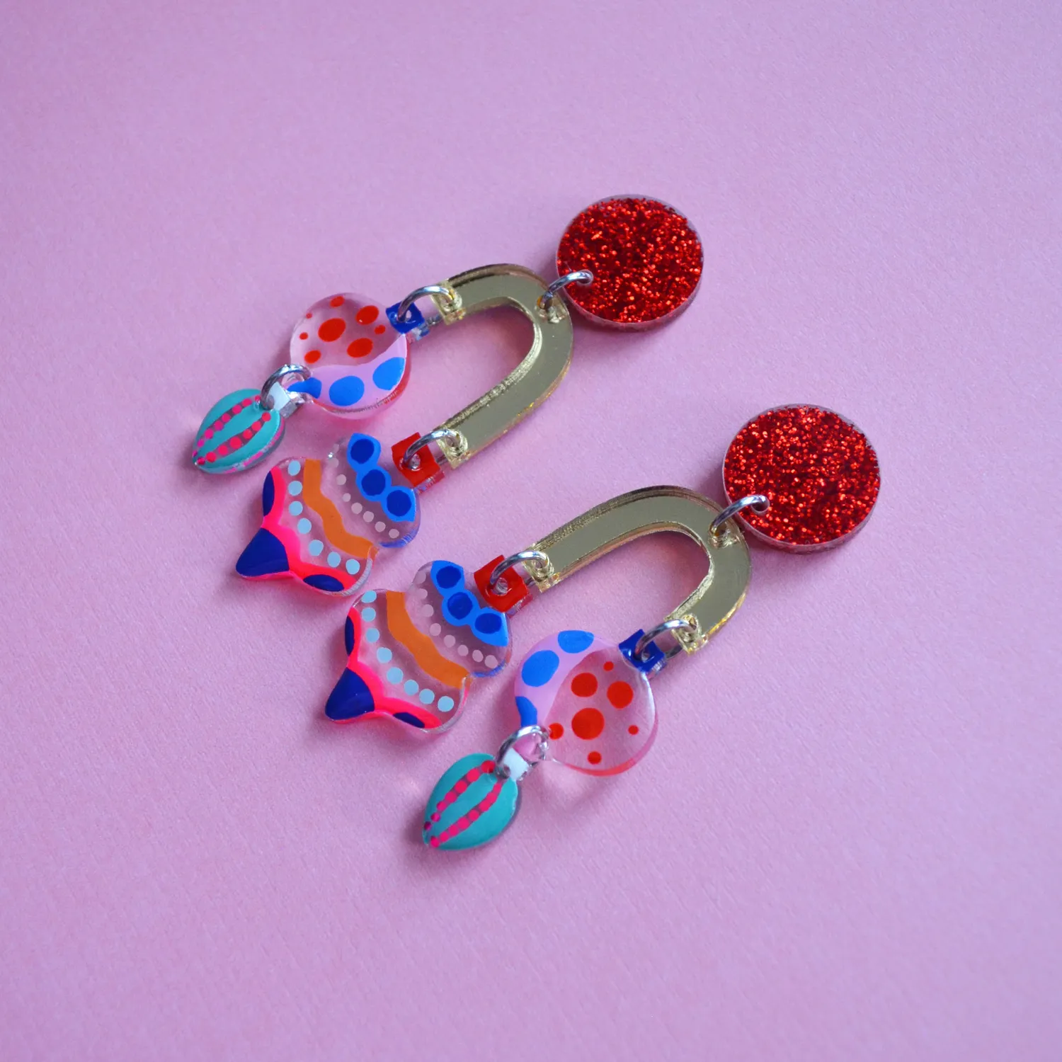 BooandBooFactory Ornament øredobber moderne rosa akryl