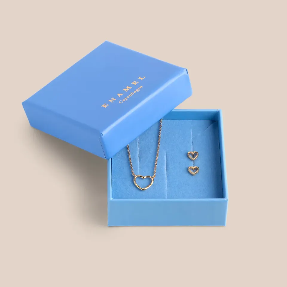 Enamel Organic Heart smykkesett gull gavepose