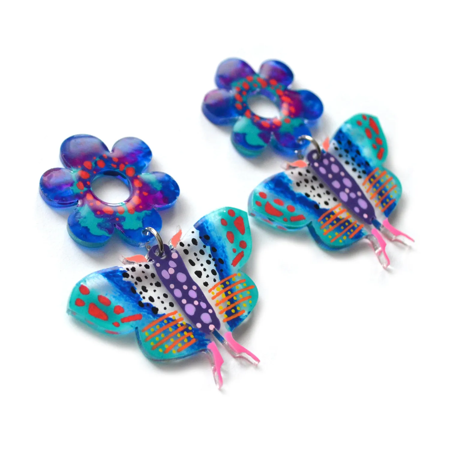 BooandBooFactory Blue Butterfly Flower øredobber resin
