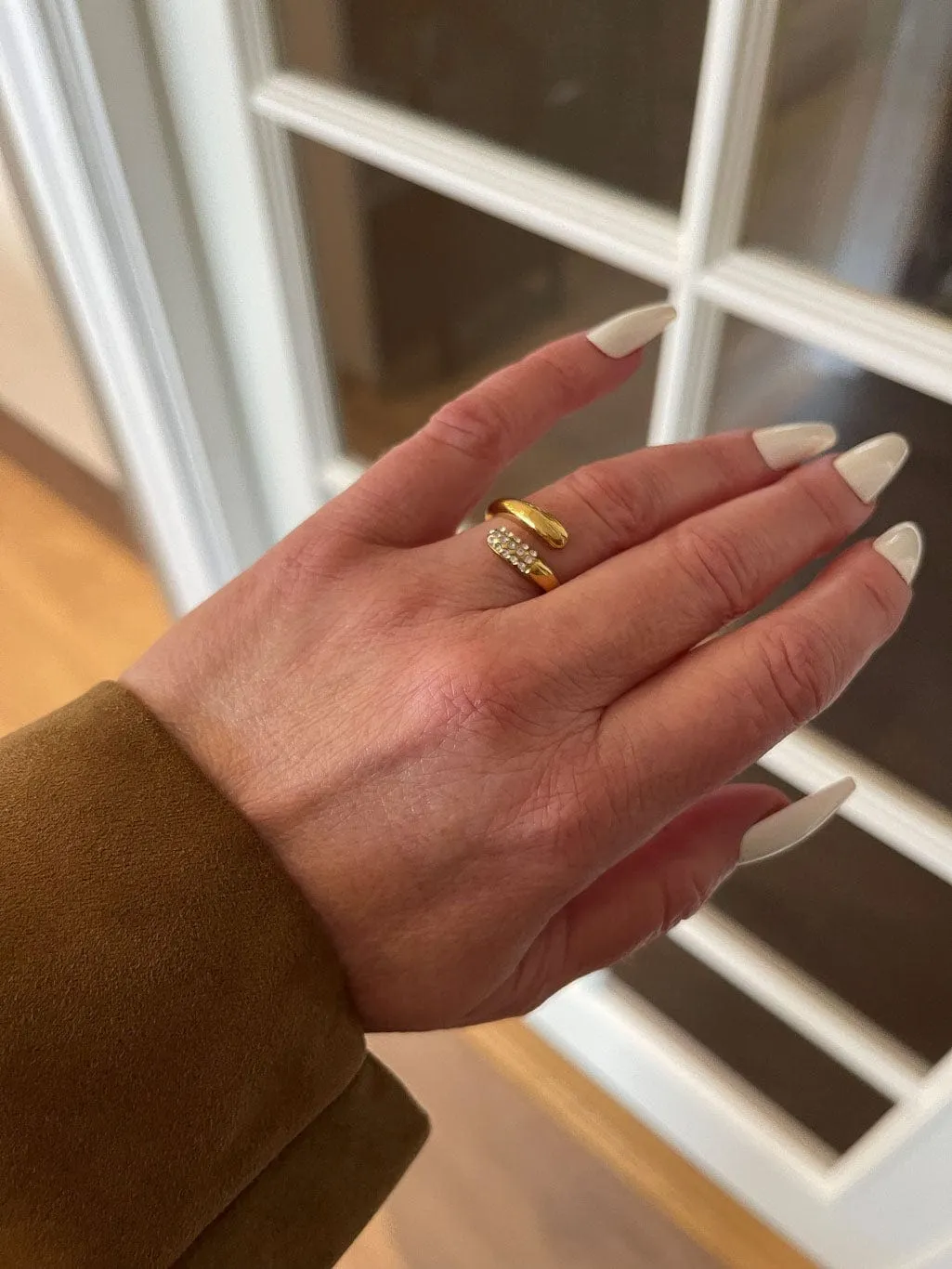 Mea Nani Crystal ring gull dråpe regulerbar