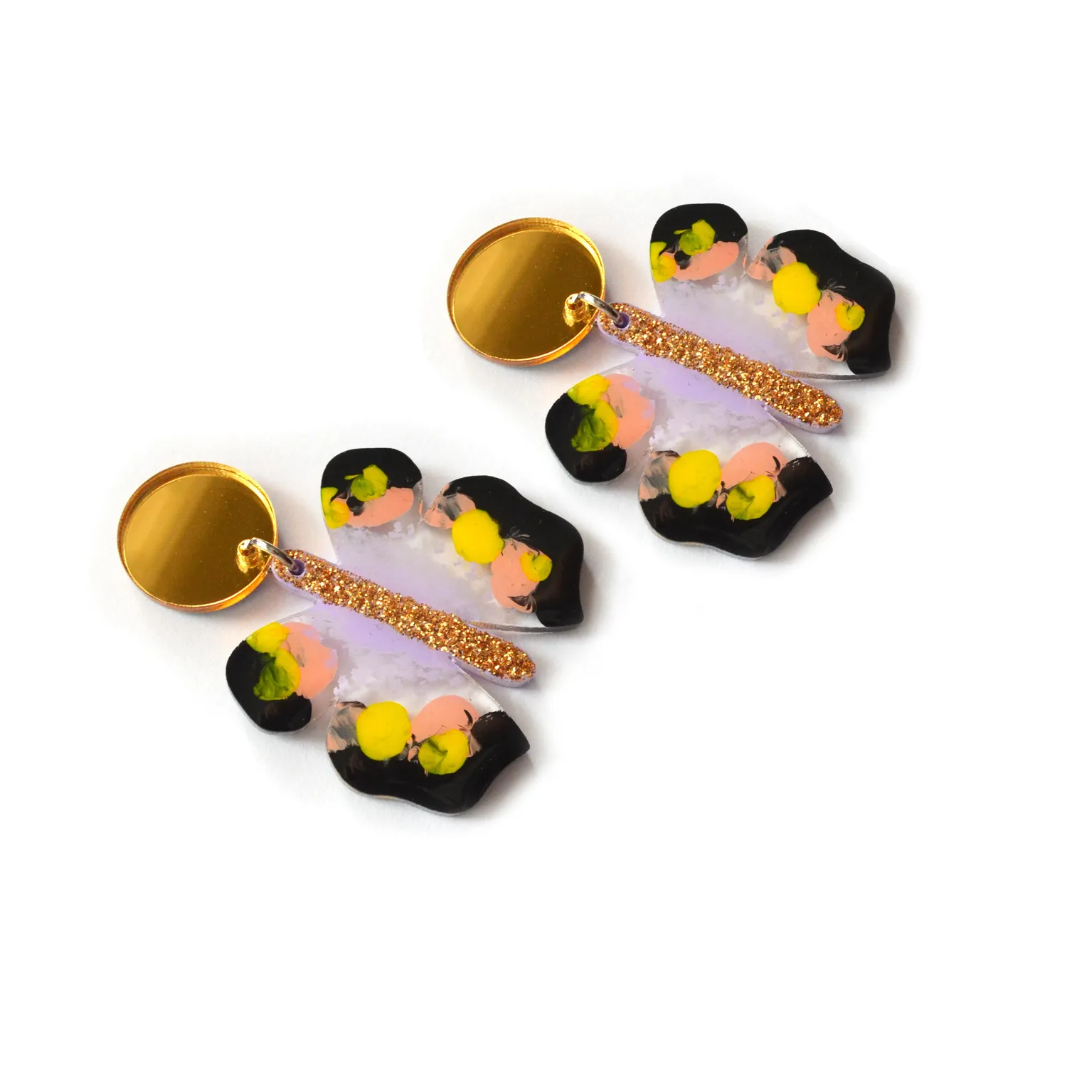 BooandBooFactory Butterfly øredobber gull lavendel glitter